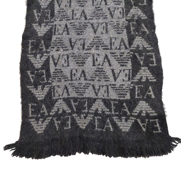EMPORIO ARMANI Luxury Designer Black & Grey Monogram Color Block Scarf - Picture 7 of 15